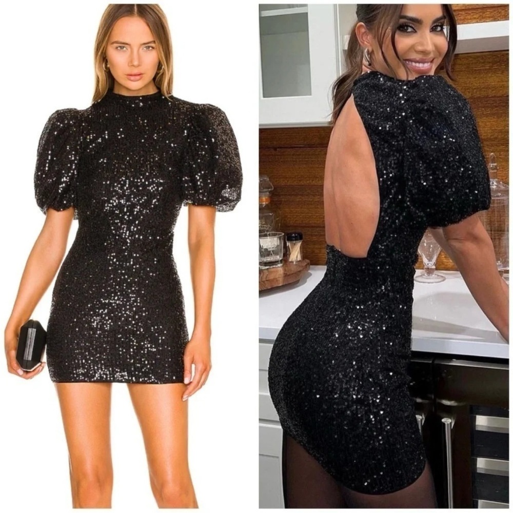Camila Coelho Cassie Mini Sequin Dress in Black Sz M